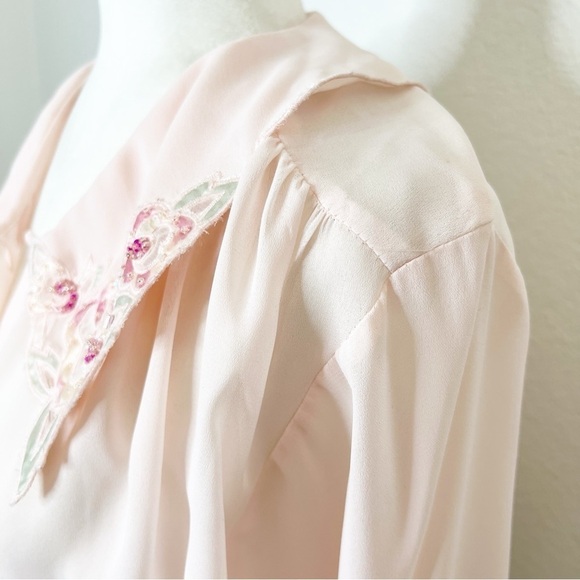 Vintage Etienne NWT Dead stock Pink Floral Embellished Top S - Picture 4 of 9